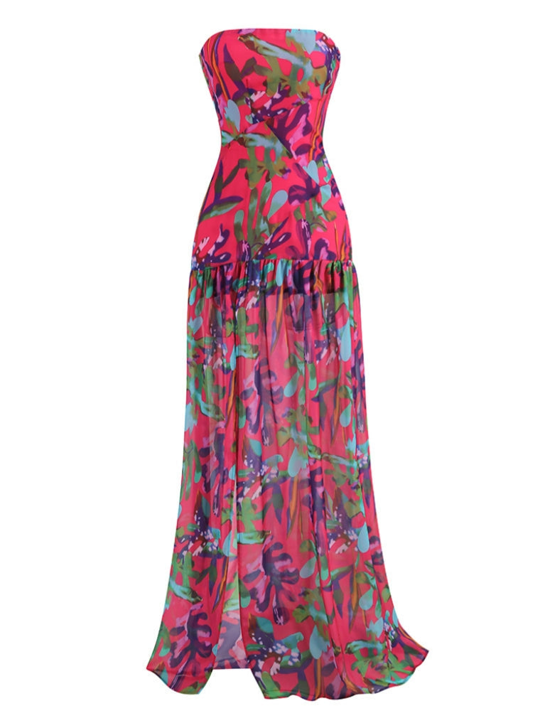 Haruko Strapless Floral Printed Maxi Dress