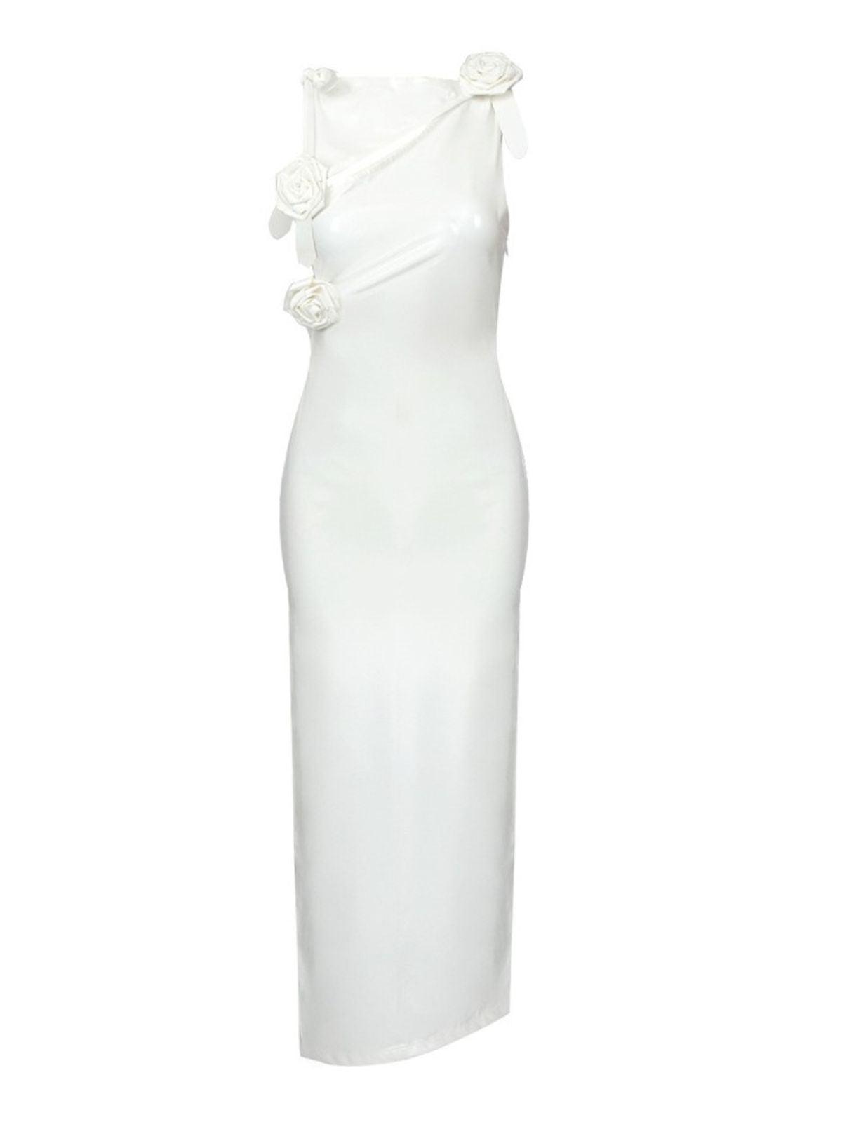Hecate Cutout Latex Split Maxi Dress In White - Mew Mews Fashion