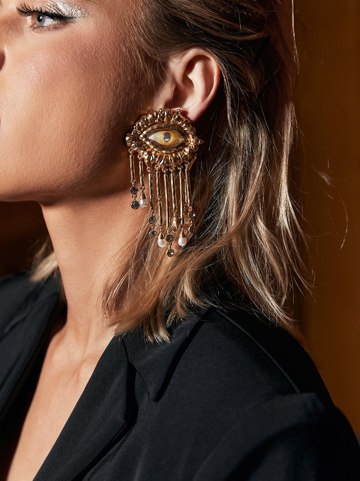 Hemlock Pearl Embellished Eye Earrings