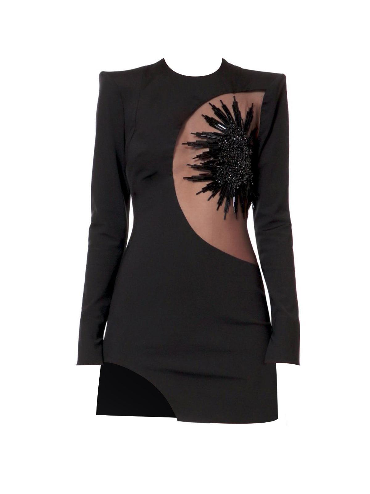 Hera Long Sleeve Embellished Bandage Dress In Black - Mew Mews Fashion