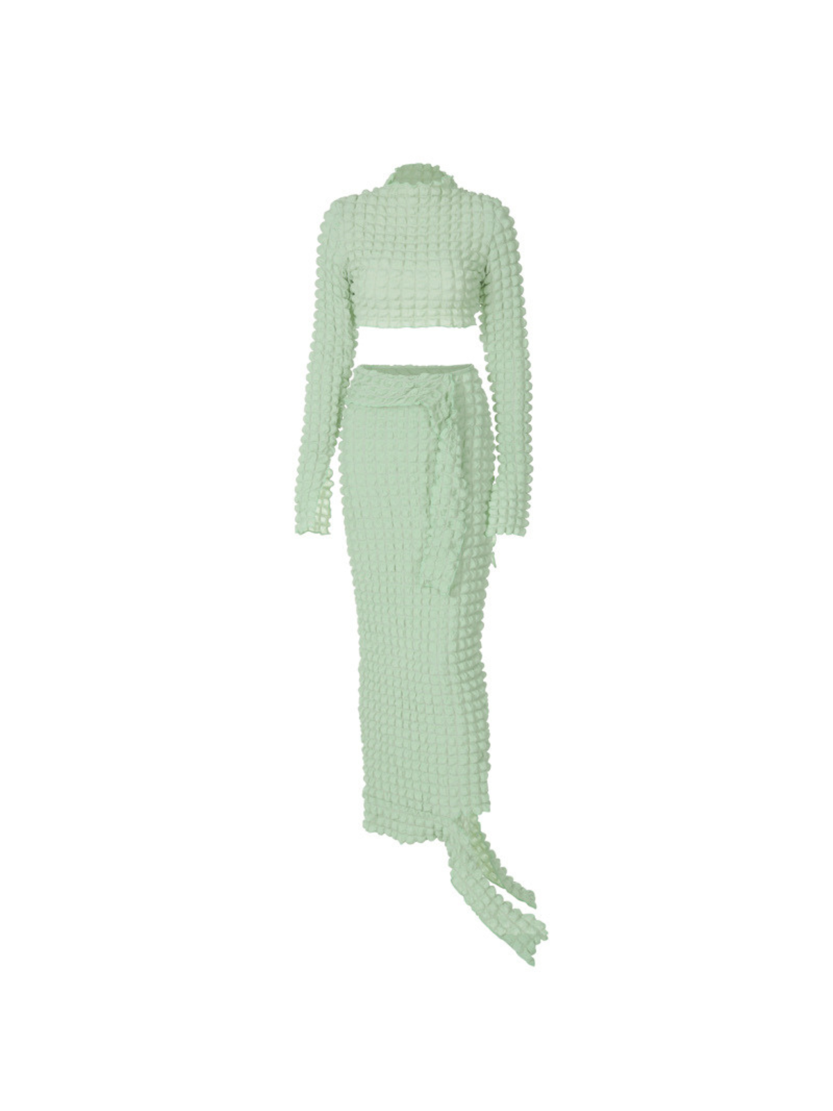 Houda Long Sleeve Seersucker Skirt Set In Mint