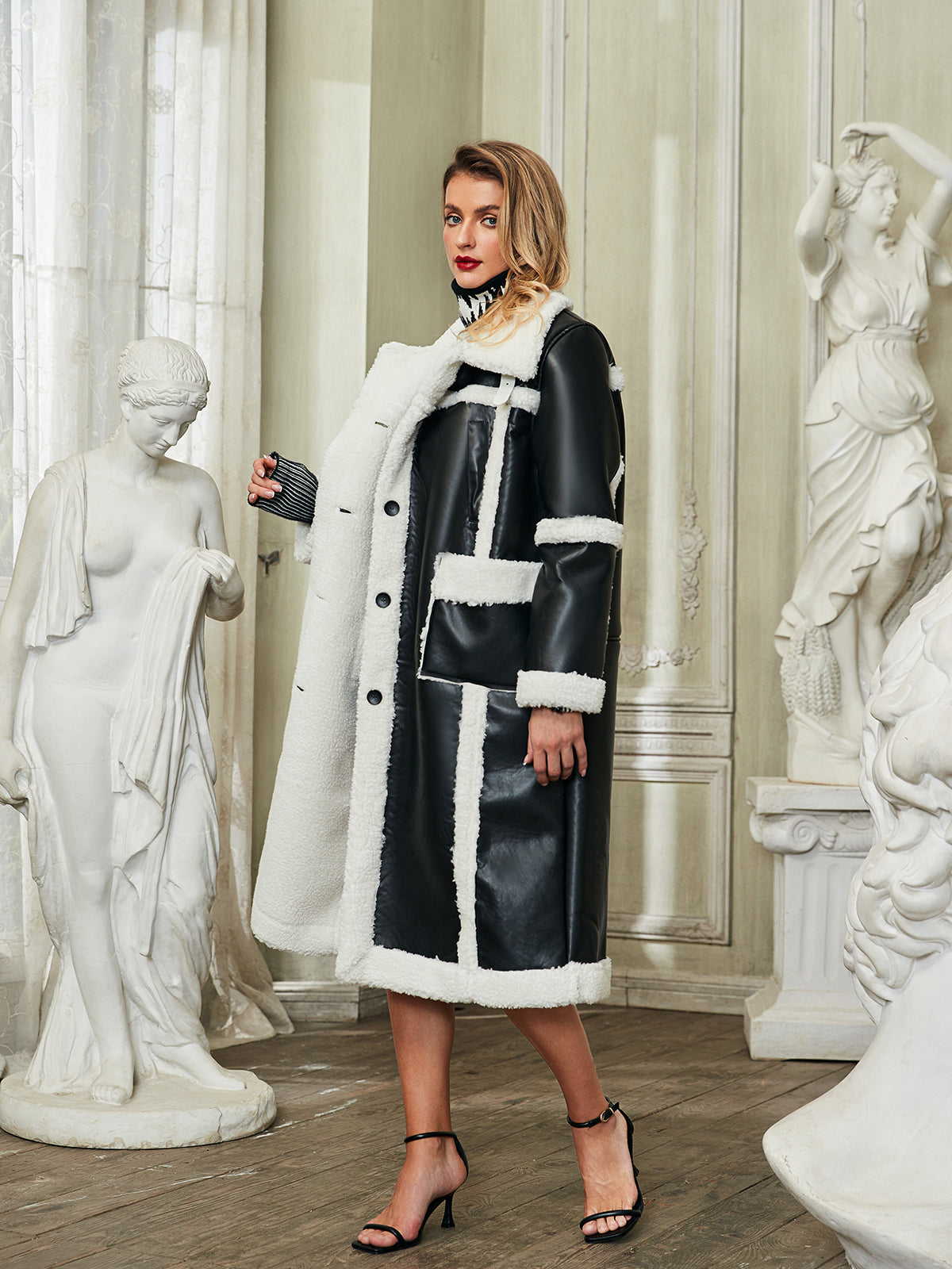 Ida Patchwork Faux Fur Leather Coat