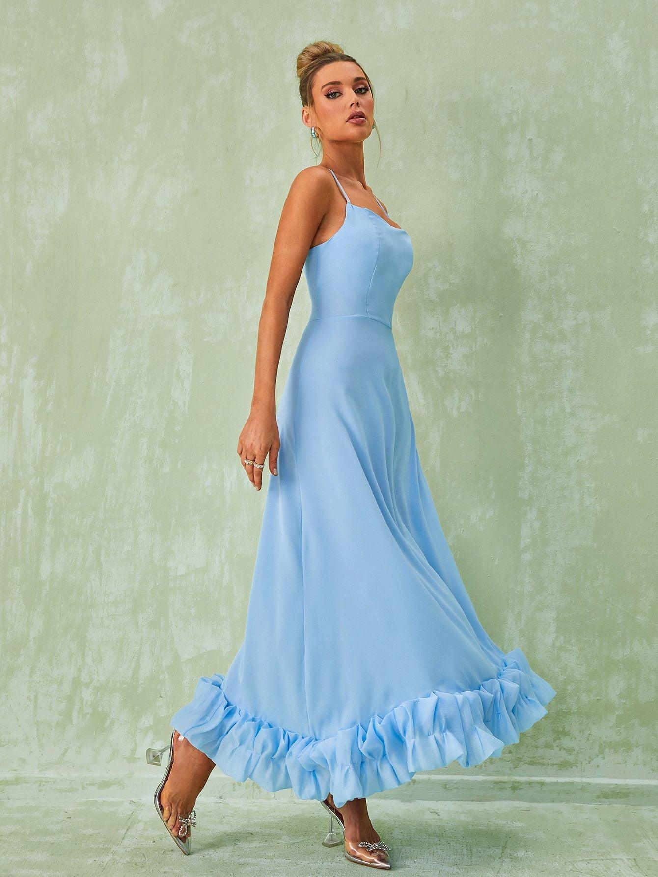 Ilsa Spaghetti Midi Dress In Blue - Mew Mews Fashion
