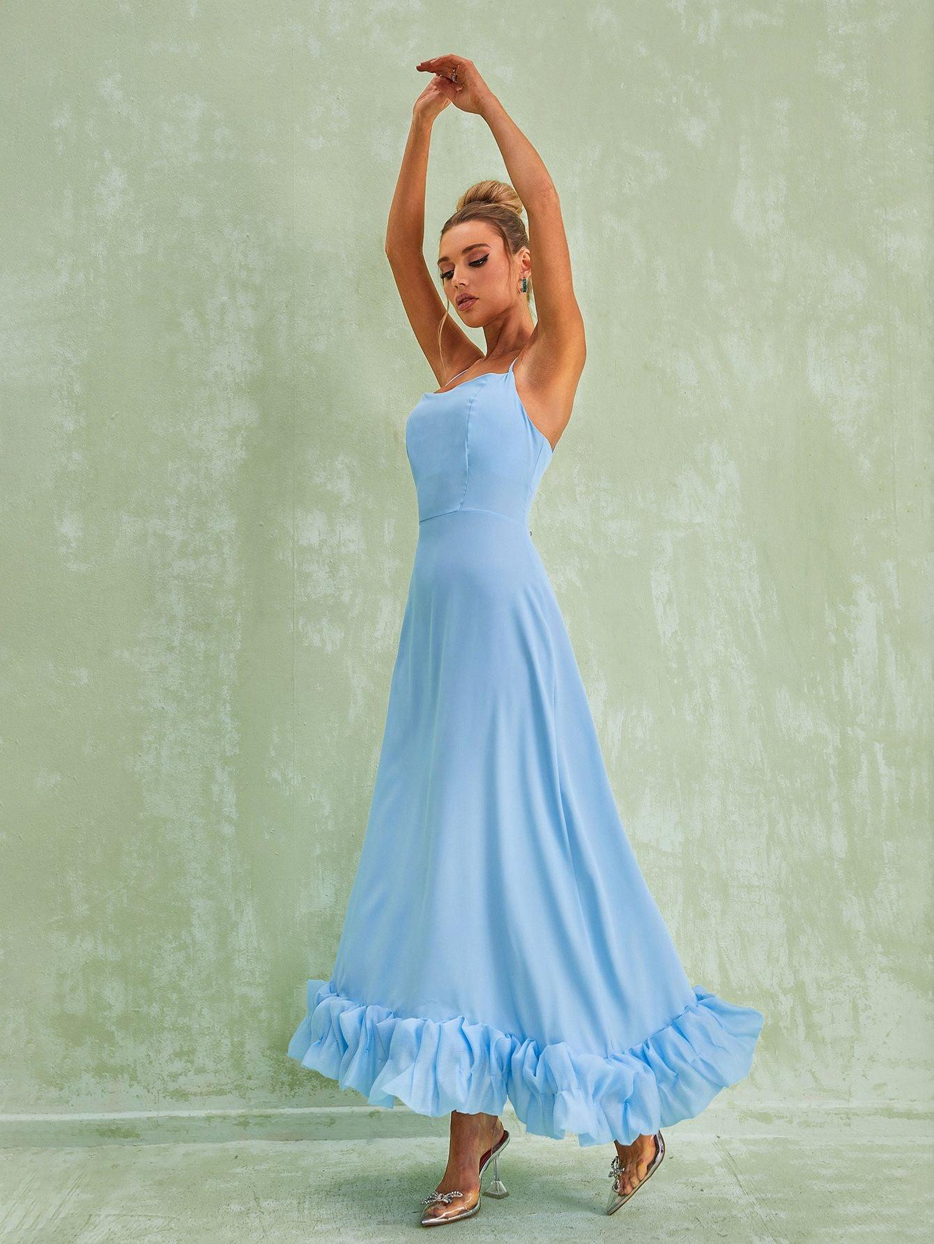 Ilsa Spaghetti Midi Dress In Blue - Mew Mews Fashion