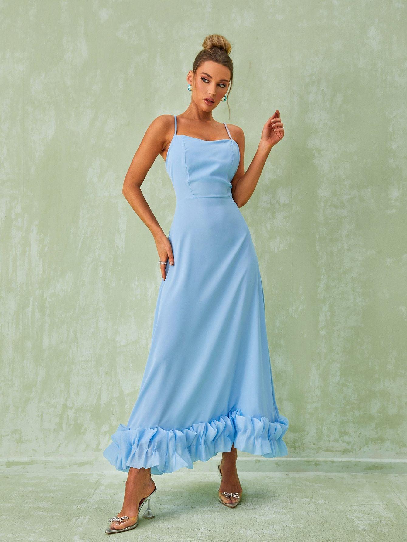 Ilsa Spaghetti Midi Dress In Blue - Mew Mews Fashion