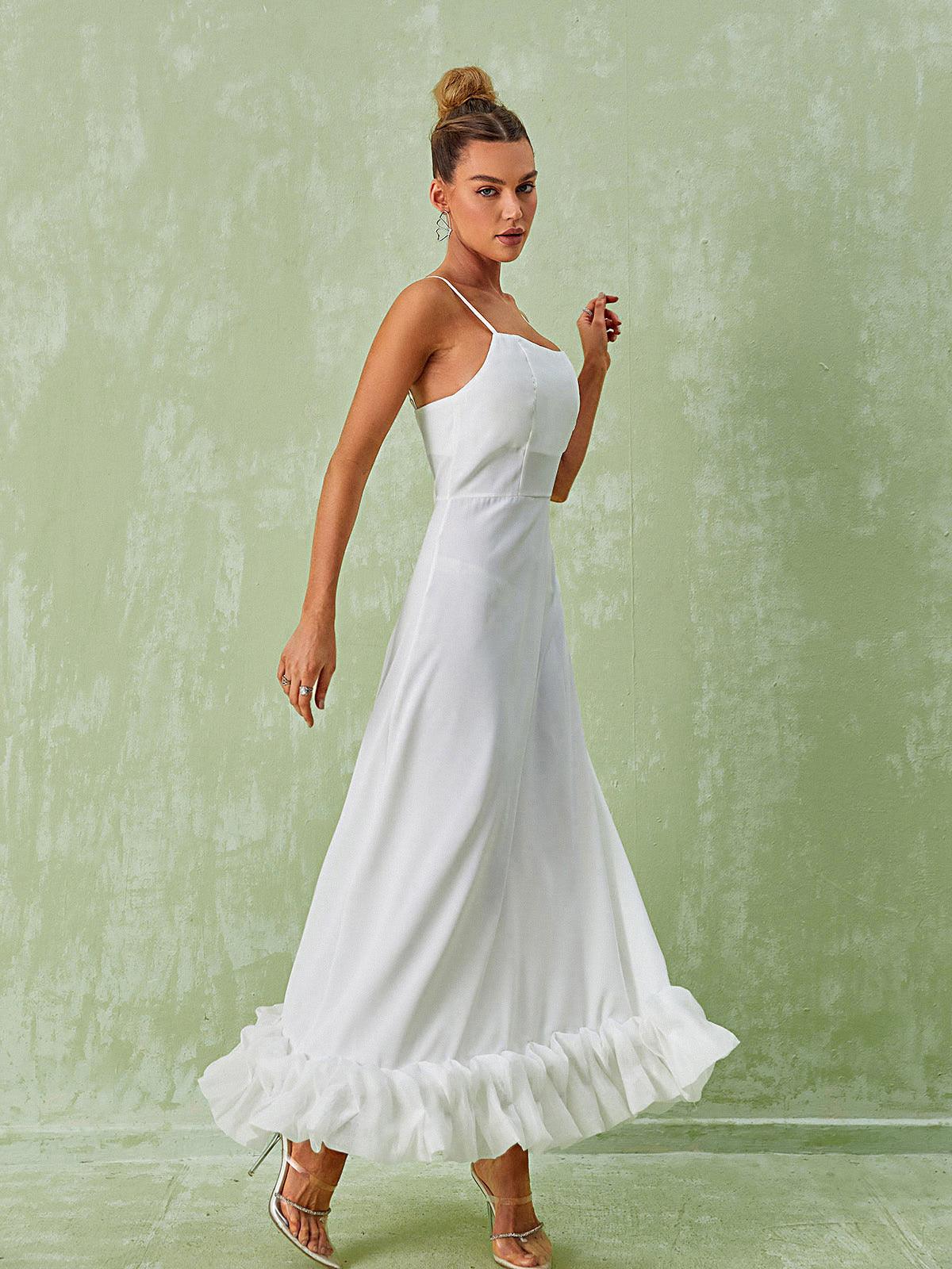Ilsa Spaghetti Maxi Dress In White - Mew Mews Fashion