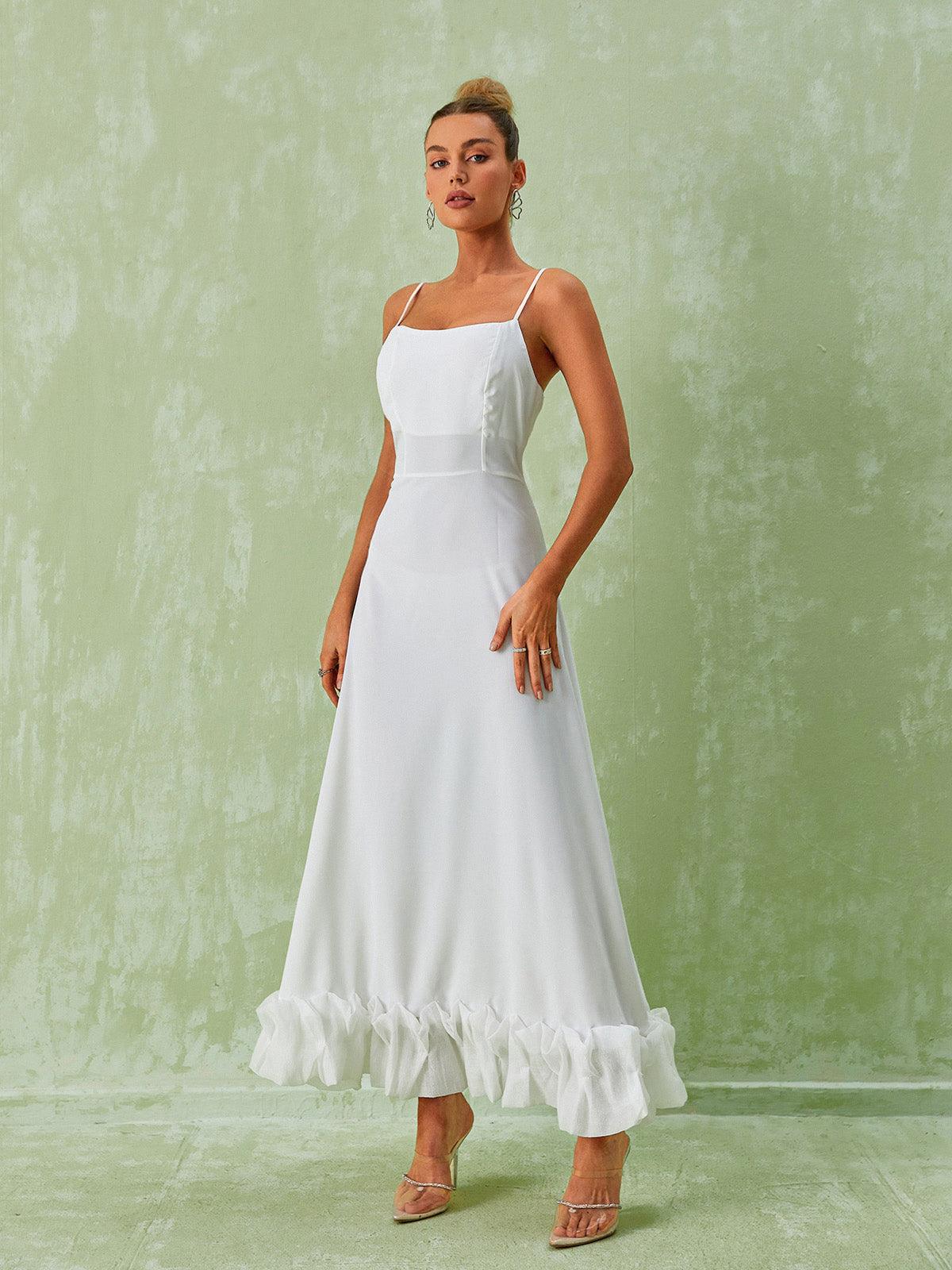 Ilsa Spaghetti Maxi Dress In White - Mew Mews Fashion