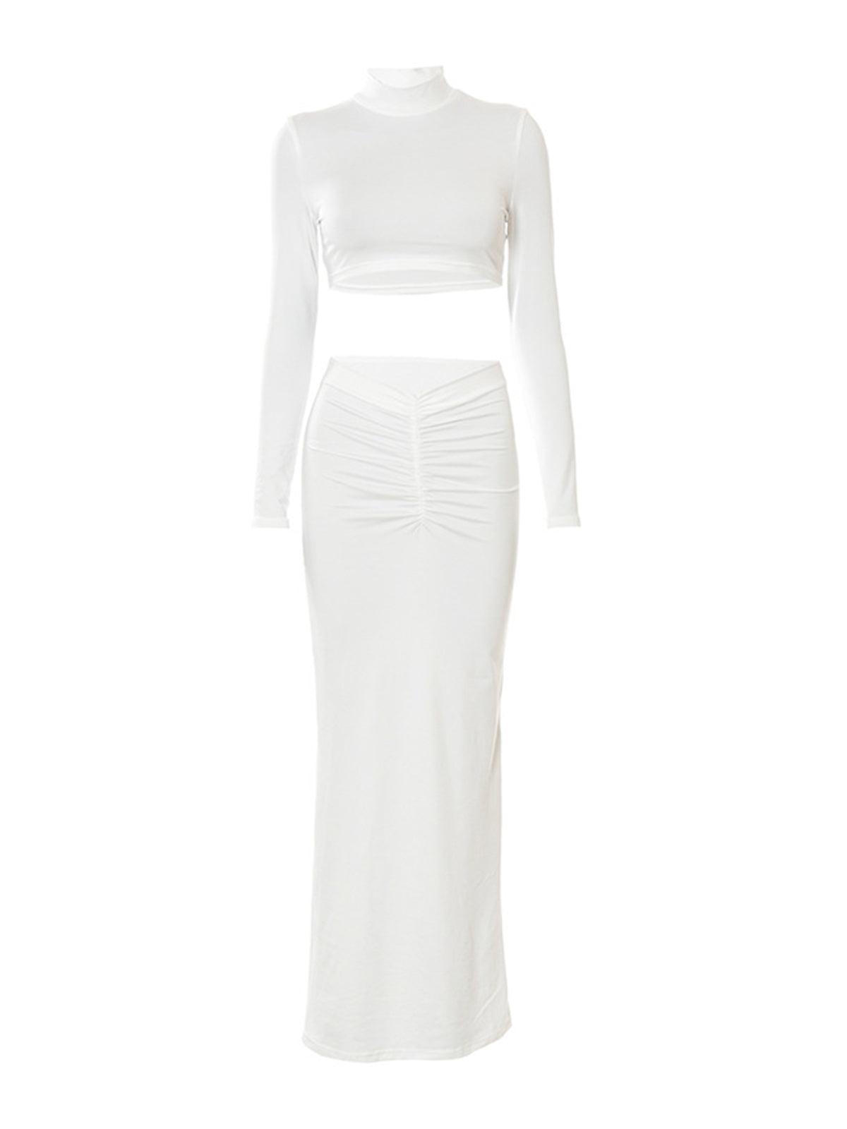 Imani Long Sleeve Ruched Skirt Set - Mew Mews Fashion