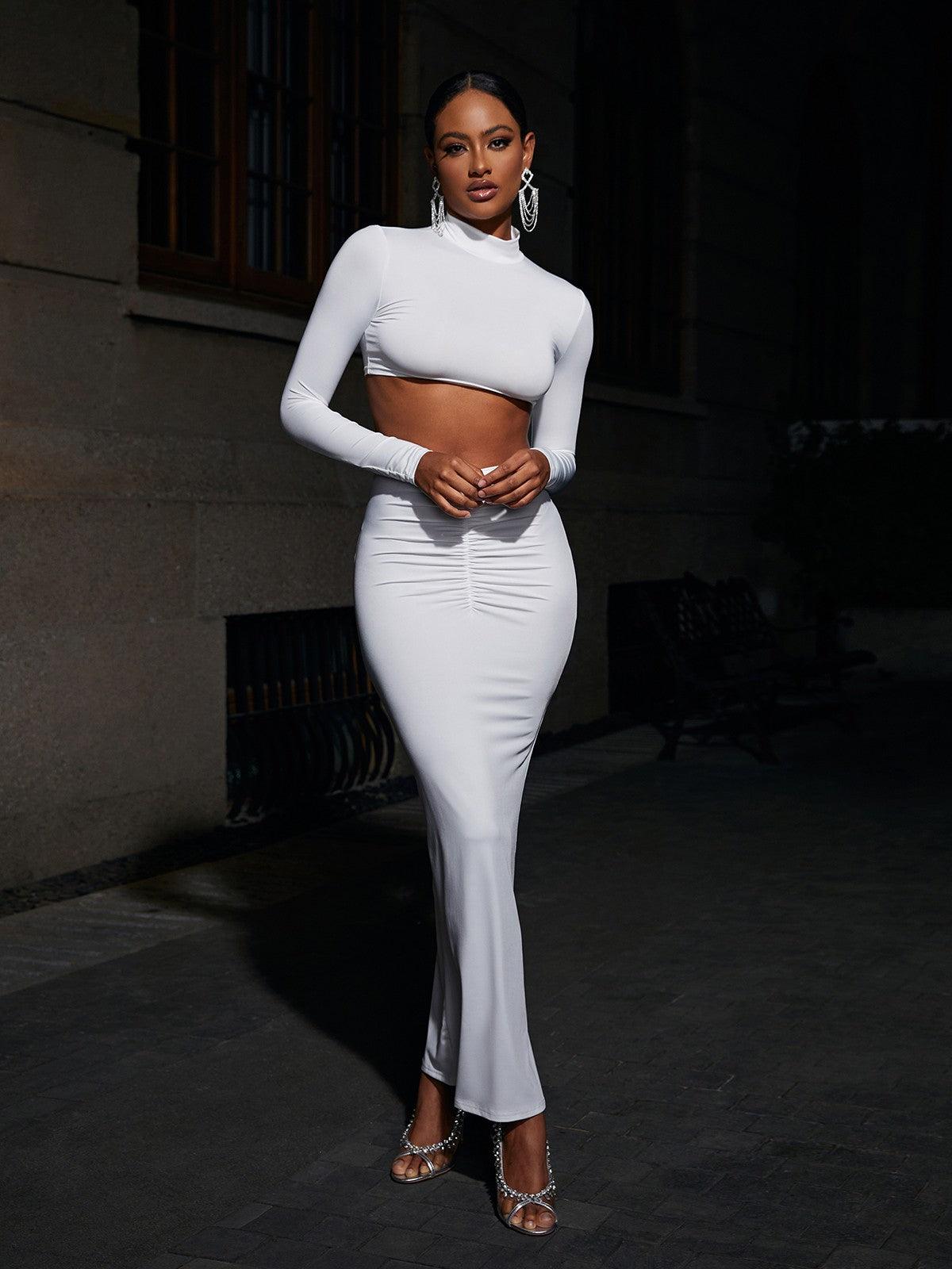 Imani Long Sleeve Ruched Skirt Set - Mew Mews Fashion