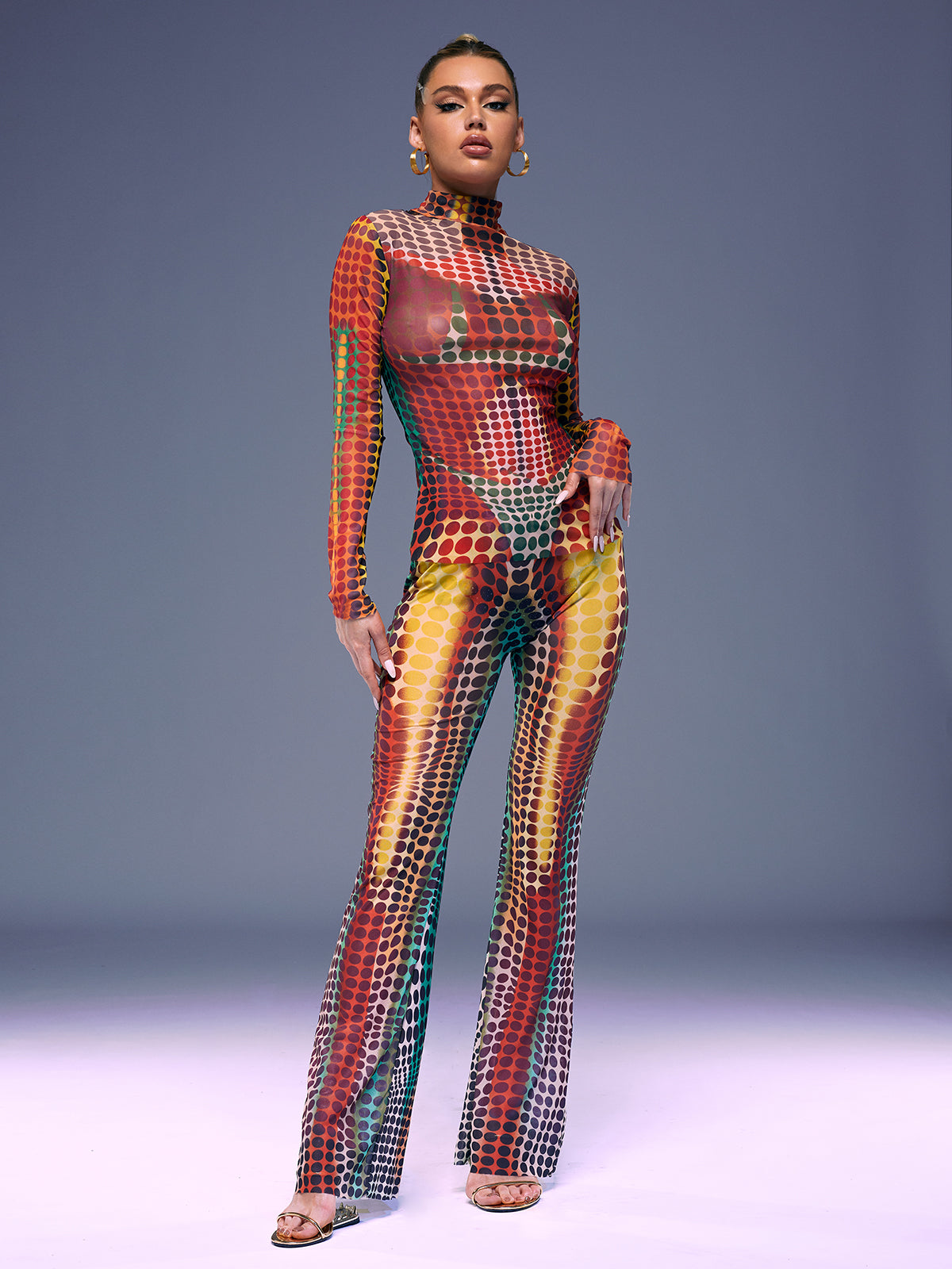 Ishi Long Sleeve Dot Pants Set In Multi