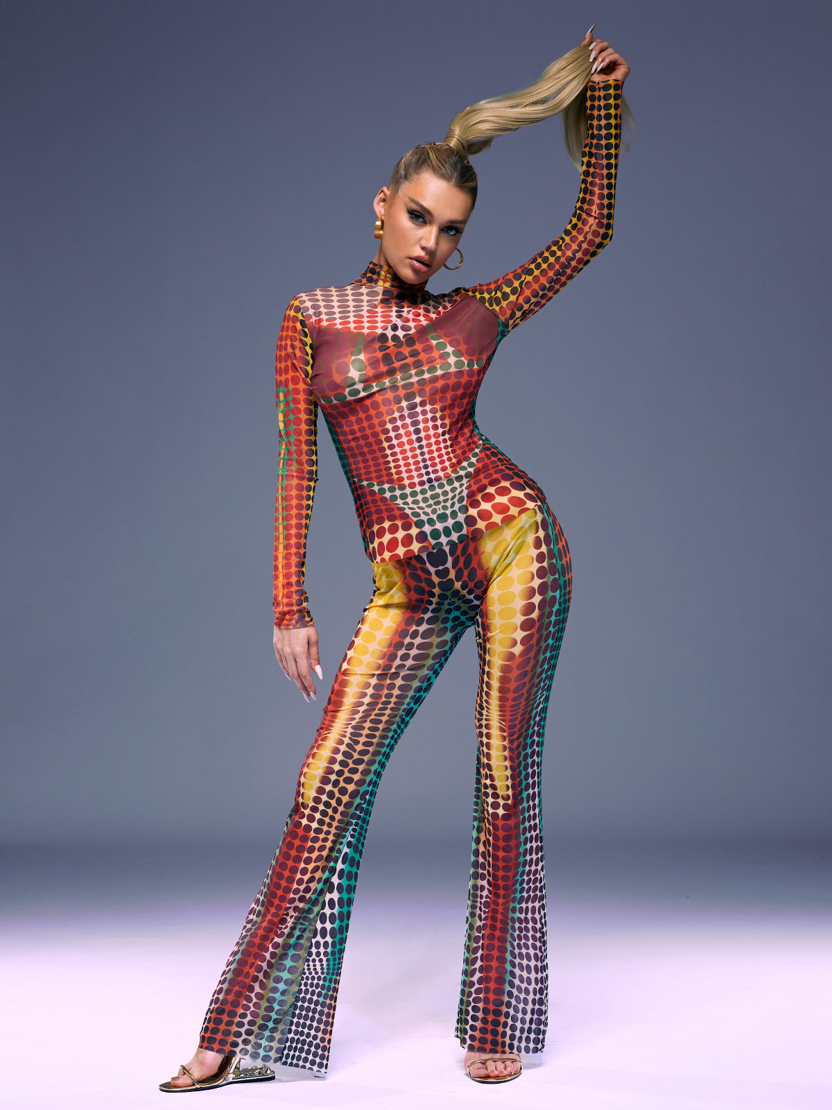Ishi Long Sleeve Dot Pants Set In Multi