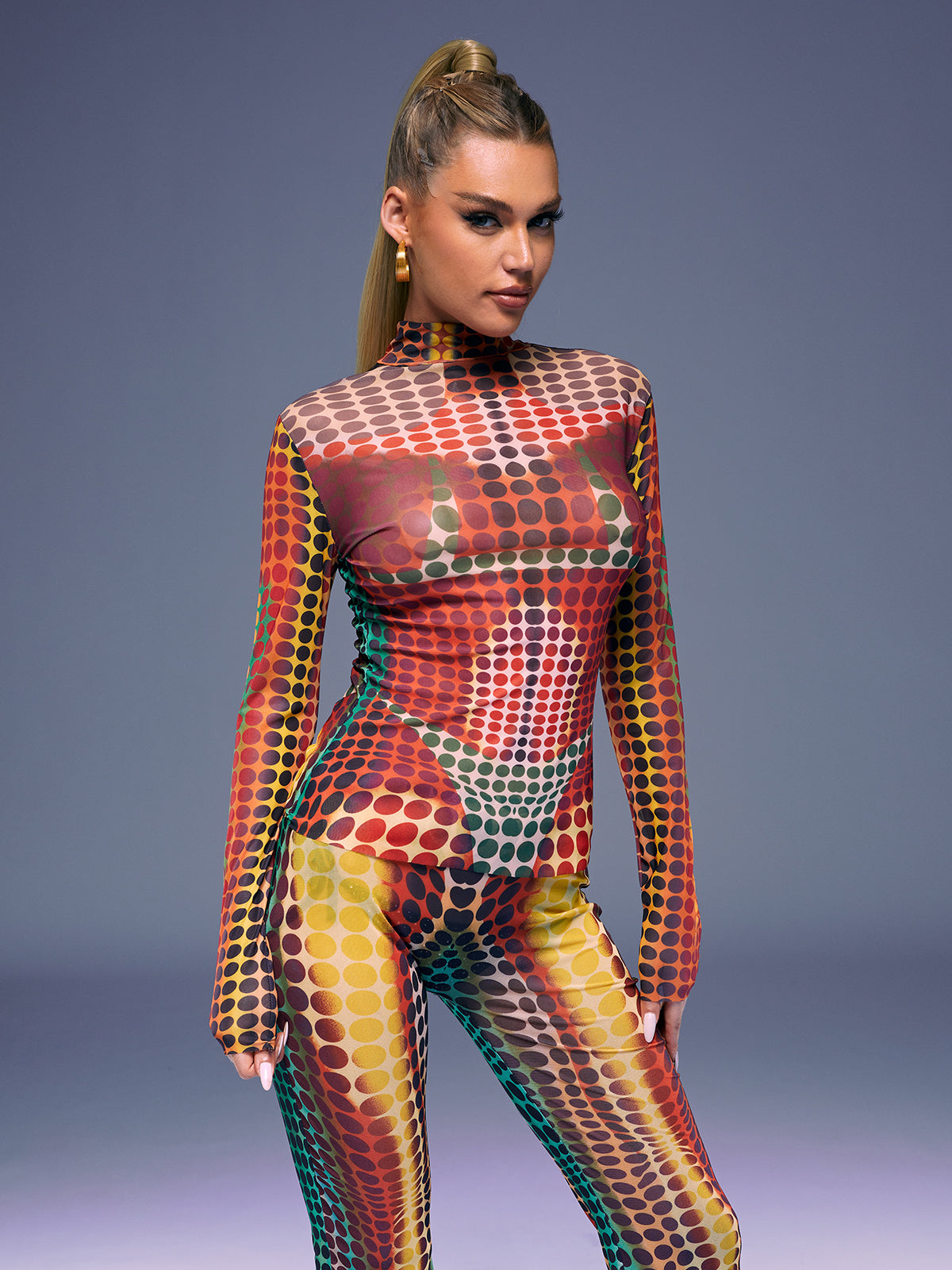 Ishi Long Sleeve Dot Pants Set In Multi