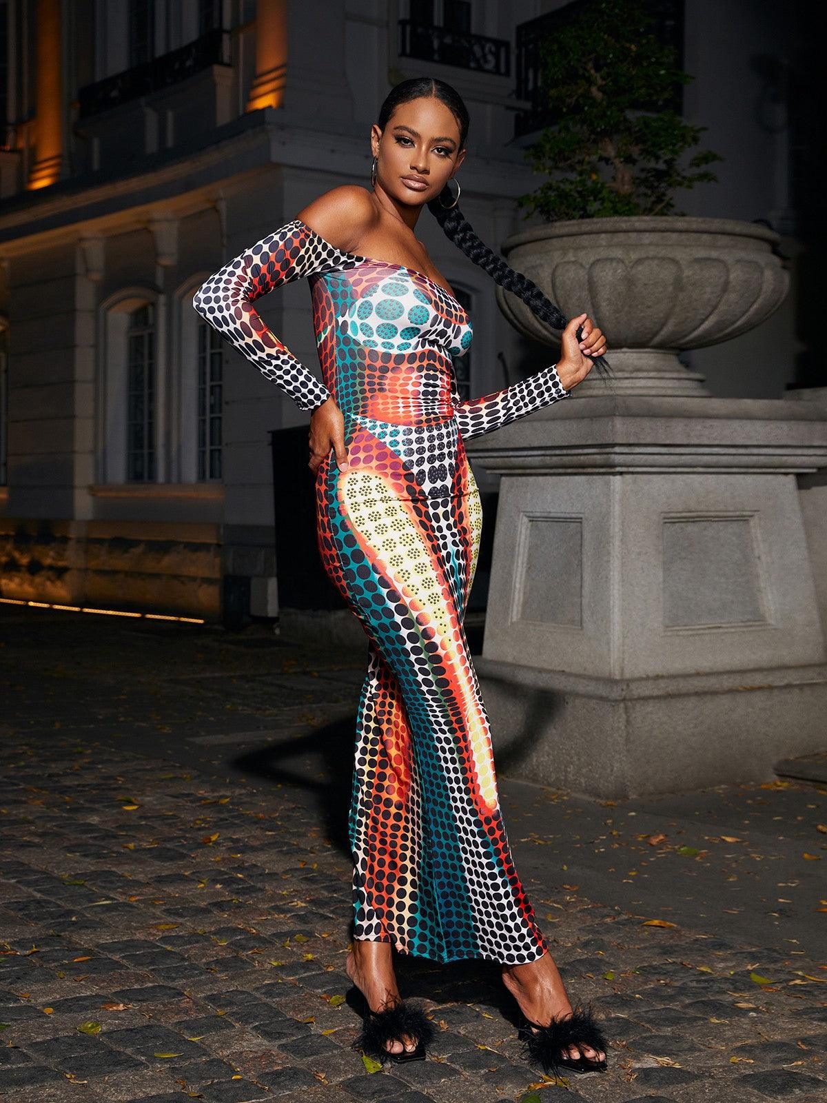 Ishi Off Shoulder Maxi Dress In Multi - Mew Mews Fashion