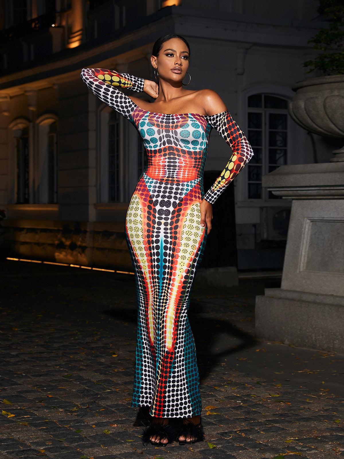 Ishi Off Shoulder Maxi Dress In Multi - Mew Mews Fashion