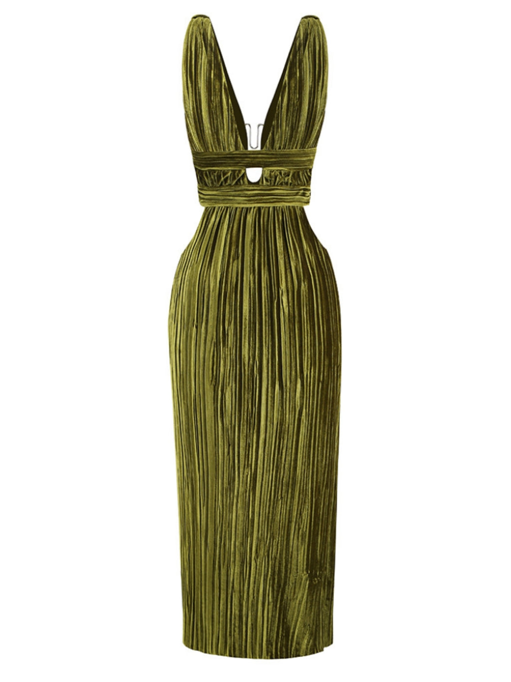 Iskander V Neck Split Velvet Dress In Green