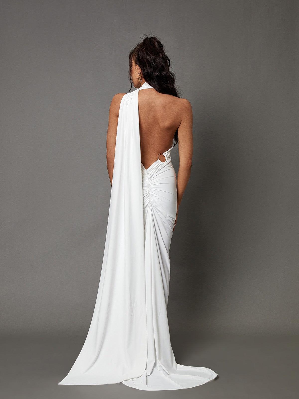 Jade Backless Maxi Dress In White - Mew Mews Fashion