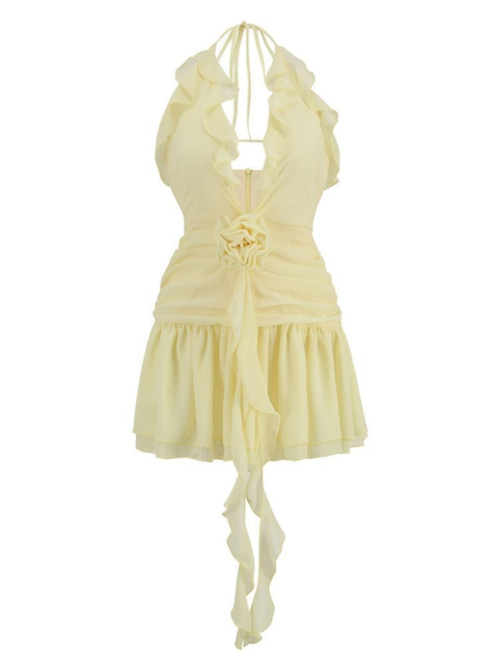 Jazlynn V Neck Flower Ruffle Mini Dress In Yellow