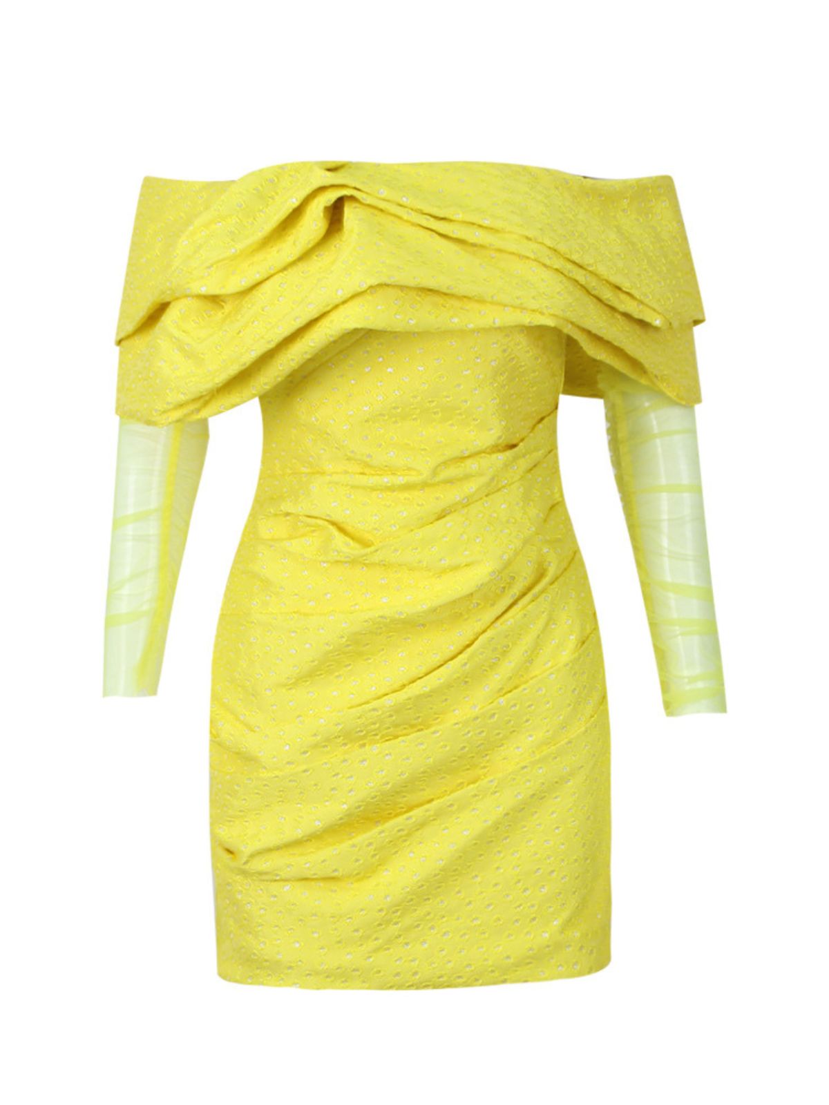 Jeanette Off Shoulder Jacquard Dress In Yellow