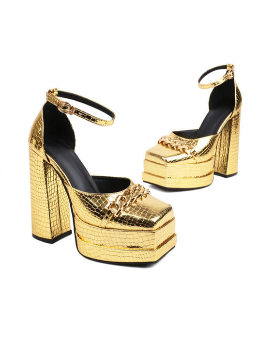 Joia Chain Strap Chunky Heels