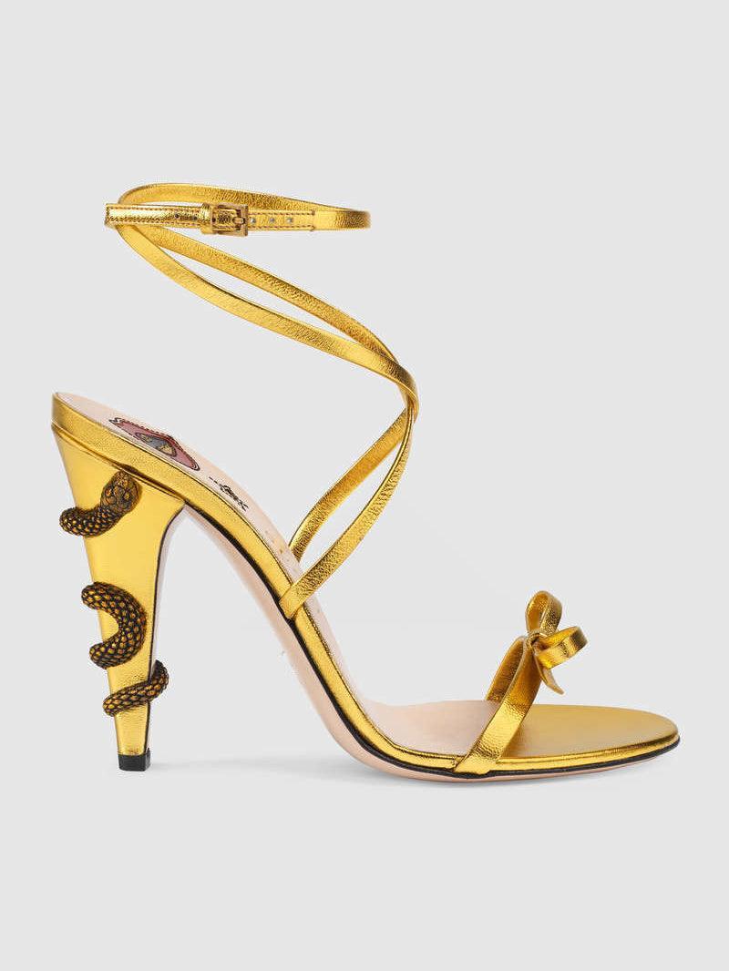 Juliette Metallic Snake Heel Sandals In Gold - Mew Mews Fashion