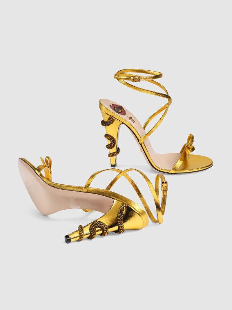 Juliette Metallic Snake Heel Sandals In Gold - Mew Mews Fashion