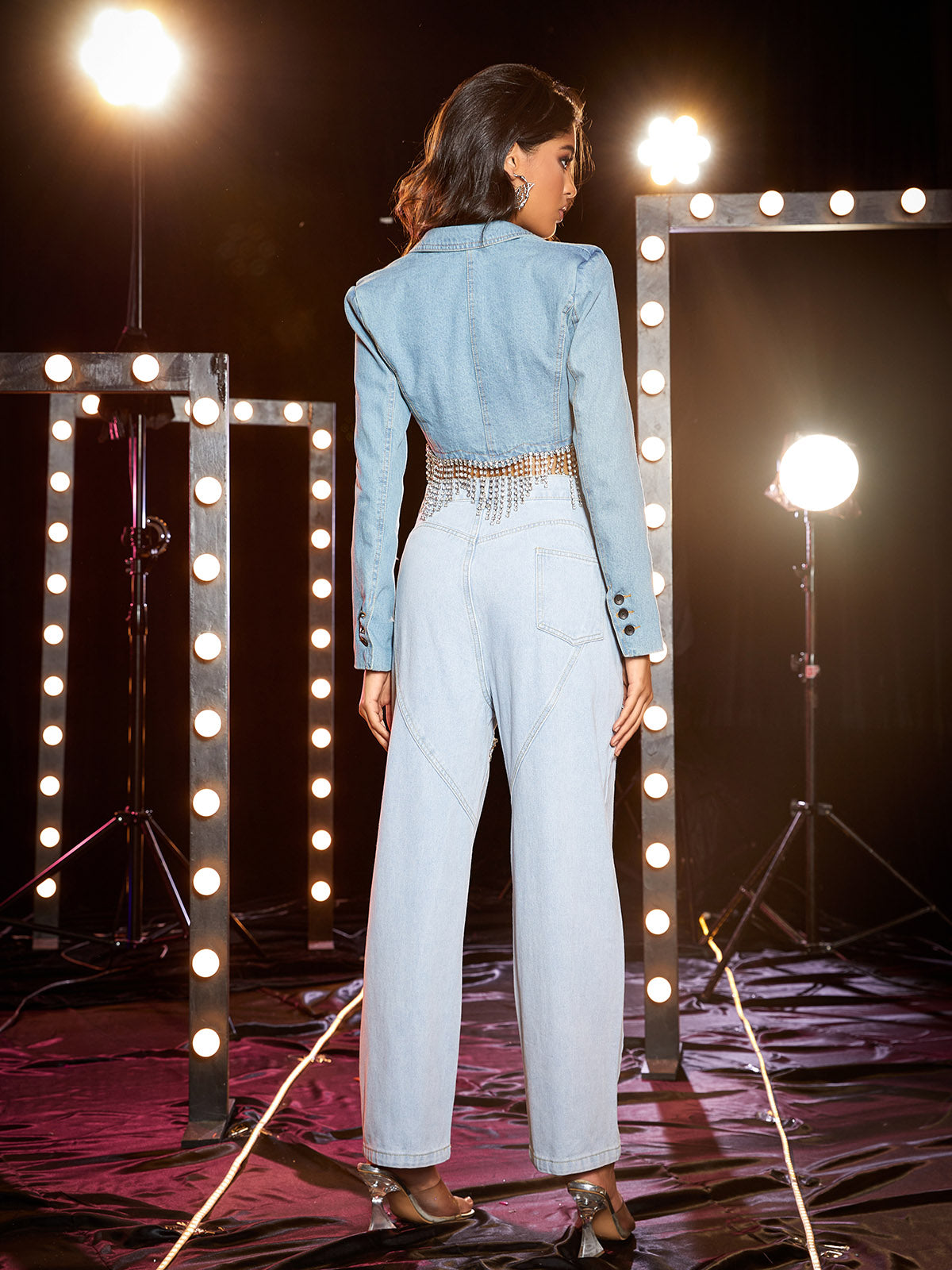 Kahlil Denim Chain Fringe Blazer