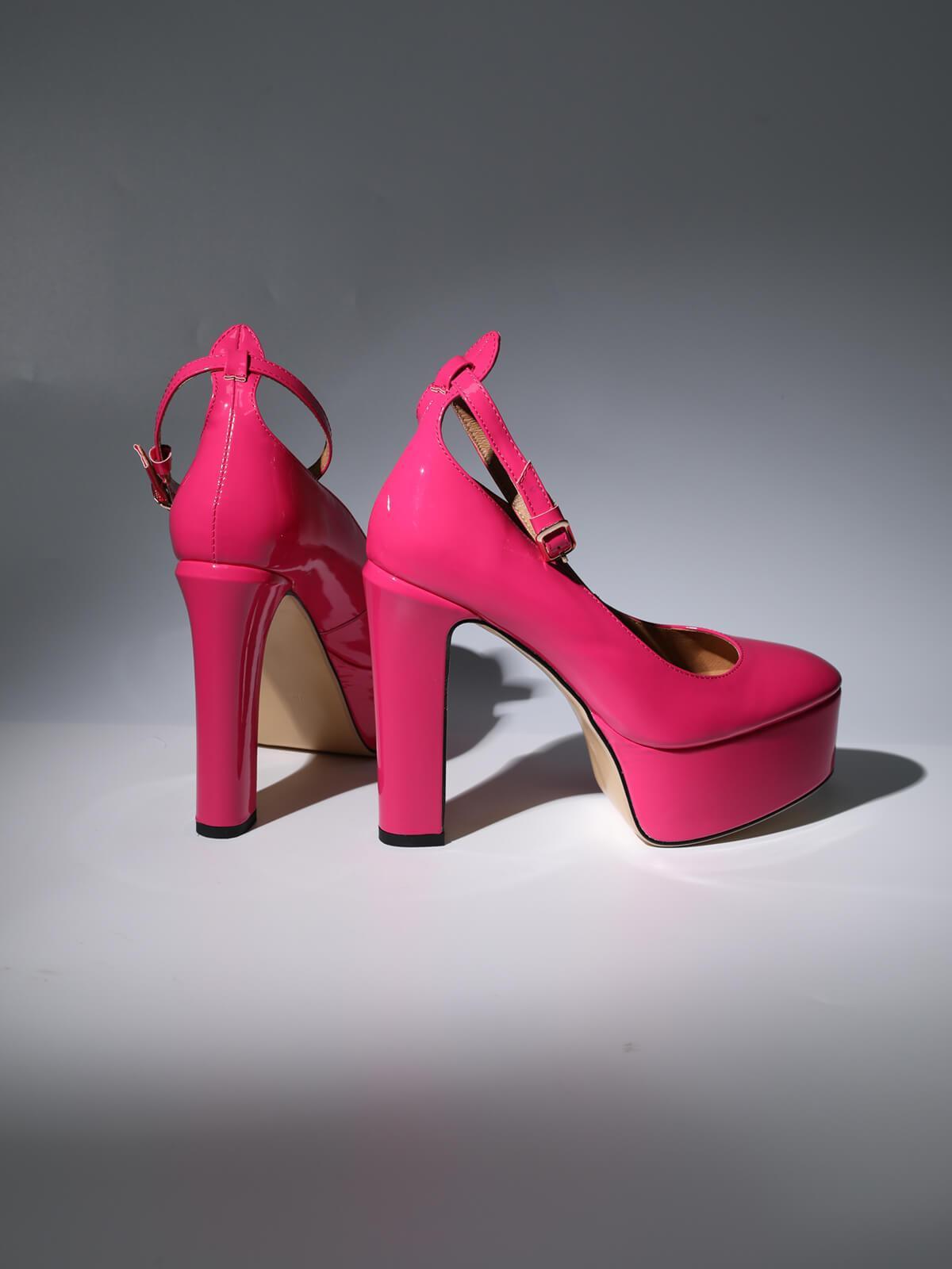 Kalea Leather Platform Heels In Hot Pink - Mew Mews Fashion