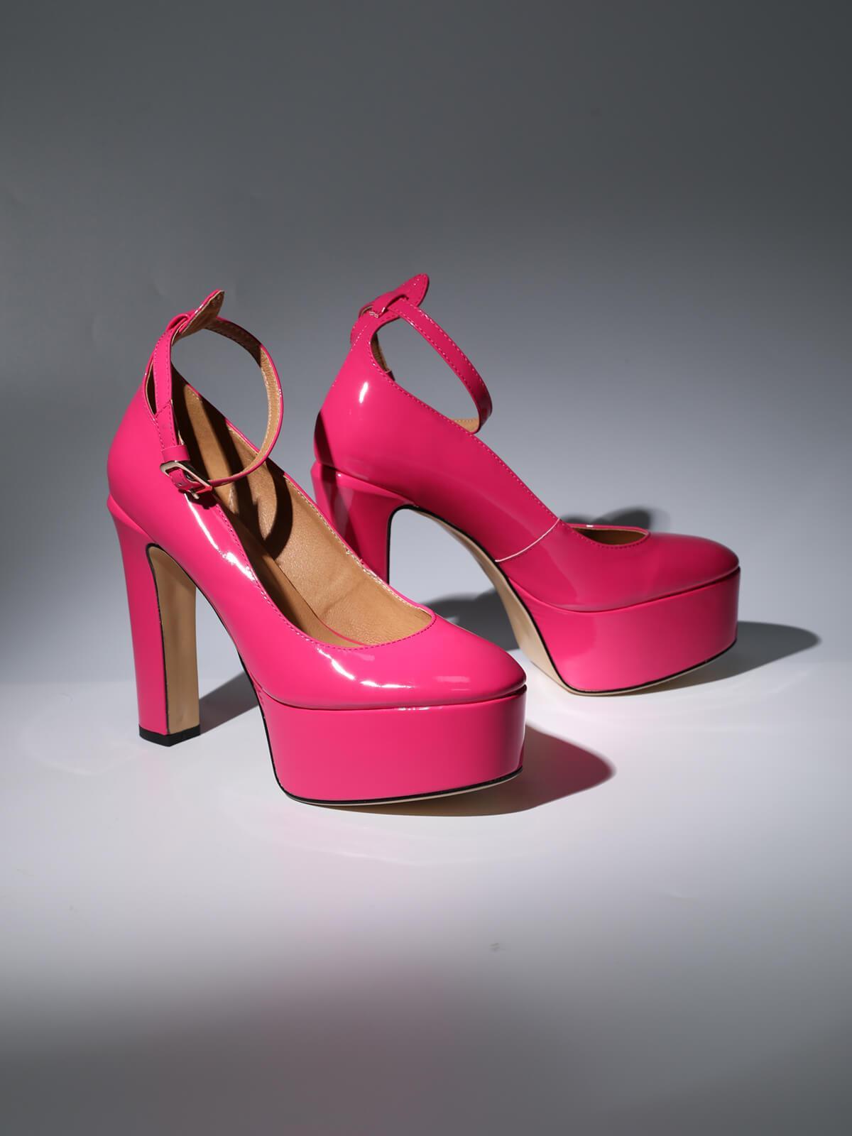 Kalea Leather Platform Heels In Hot Pink - Mew Mews Fashion