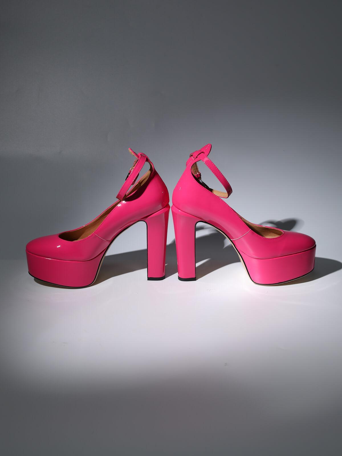 Kalea Leather Platform Heels In Hot Pink - Mew Mews Fashion