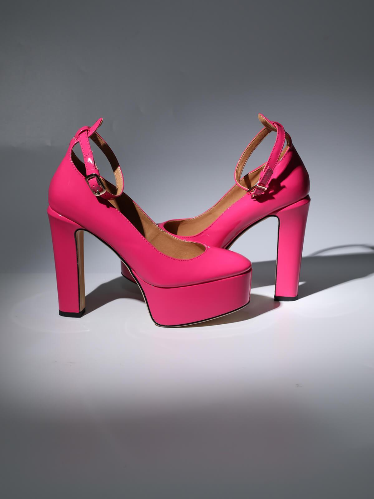 Kalea Leather Platform Heels In Hot Pink - Mew Mews Fashion