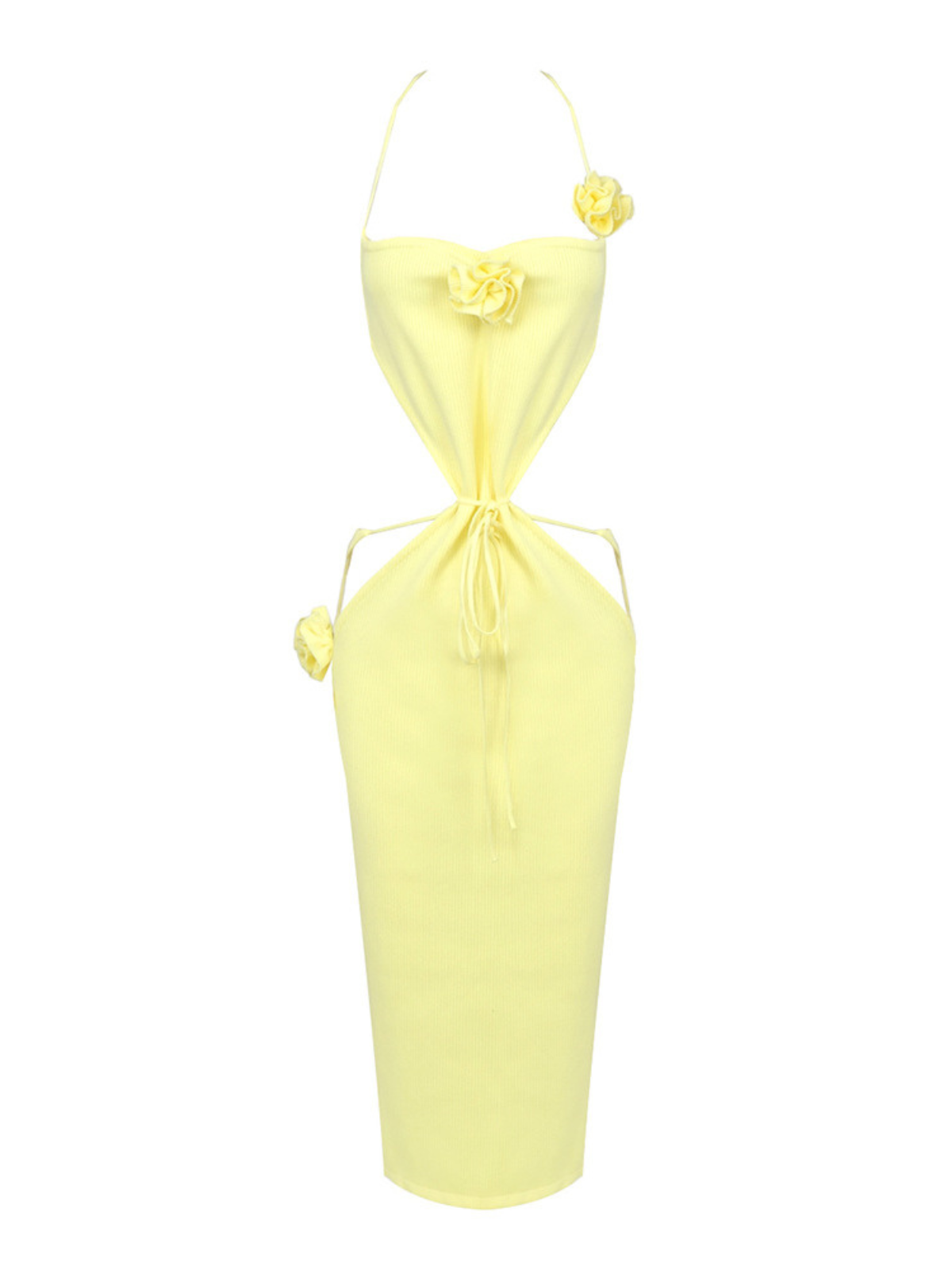 Kenia Lace Up Flower Bandage Dress In Yellow
