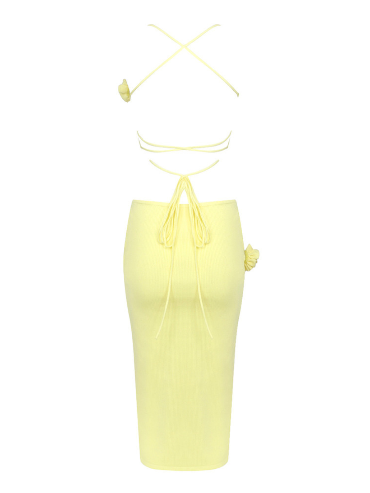 Kenia Lace Up Flower Bandage Dress In Yellow