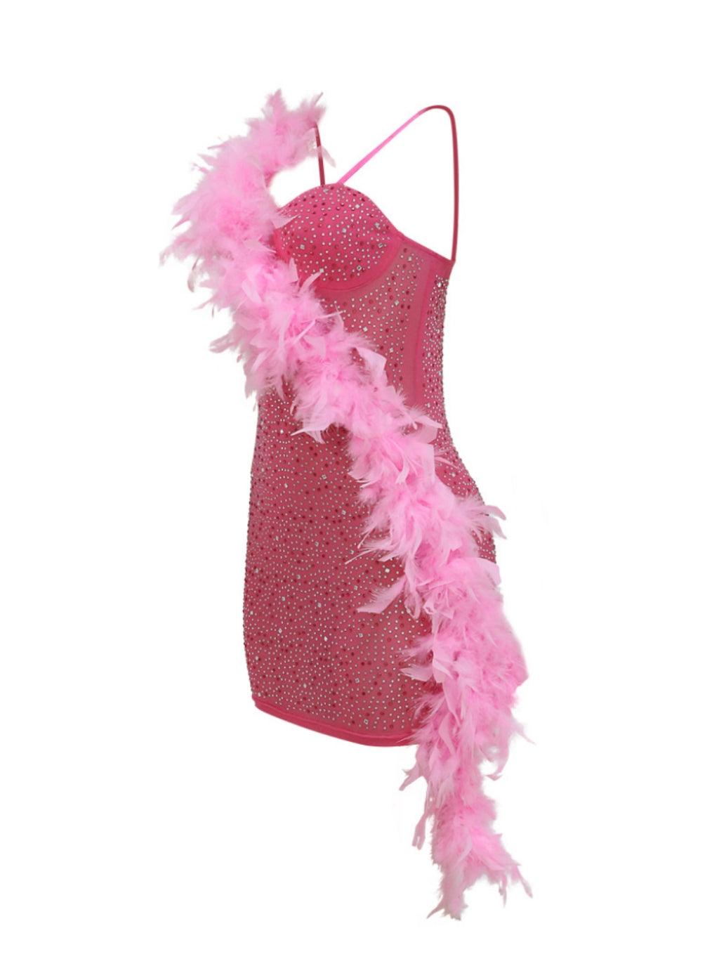 Keoni Asymmetric Feather Embellished Mini Dress