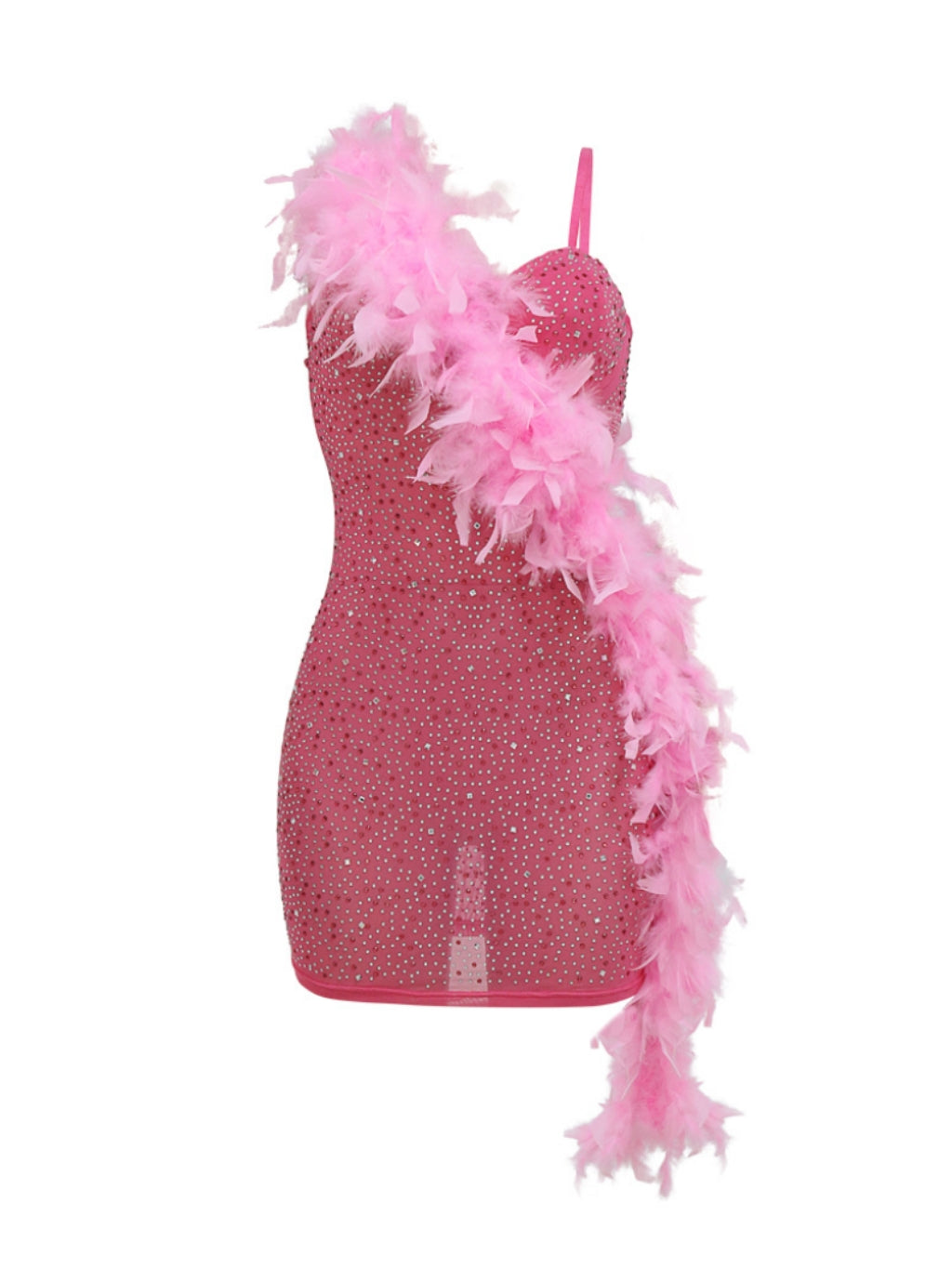 Keoni Asymmetric Feather Embellished Mini Dress