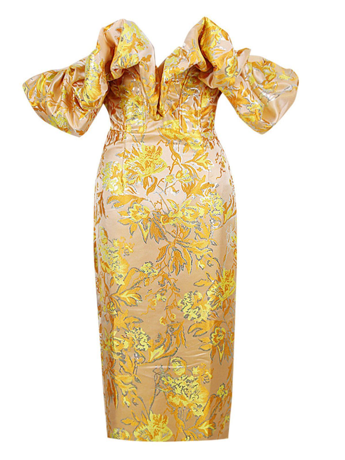 Kore Off Shoulder Jacquard Midi Dress - Mew Mews Fashion