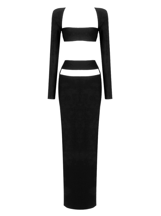 Kynlee Cutout Bandage Set In Black - Mew Mews Fashion