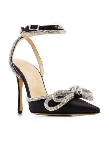 Laila Bow Crystal Satin Heels In Black - Mew Mews Fashion
