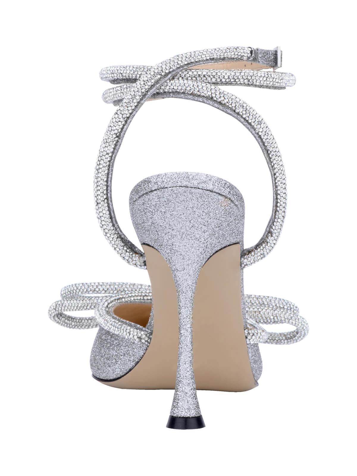 Laila Bow Crystal Satin Heels In Silver - Mew Mews Fashion