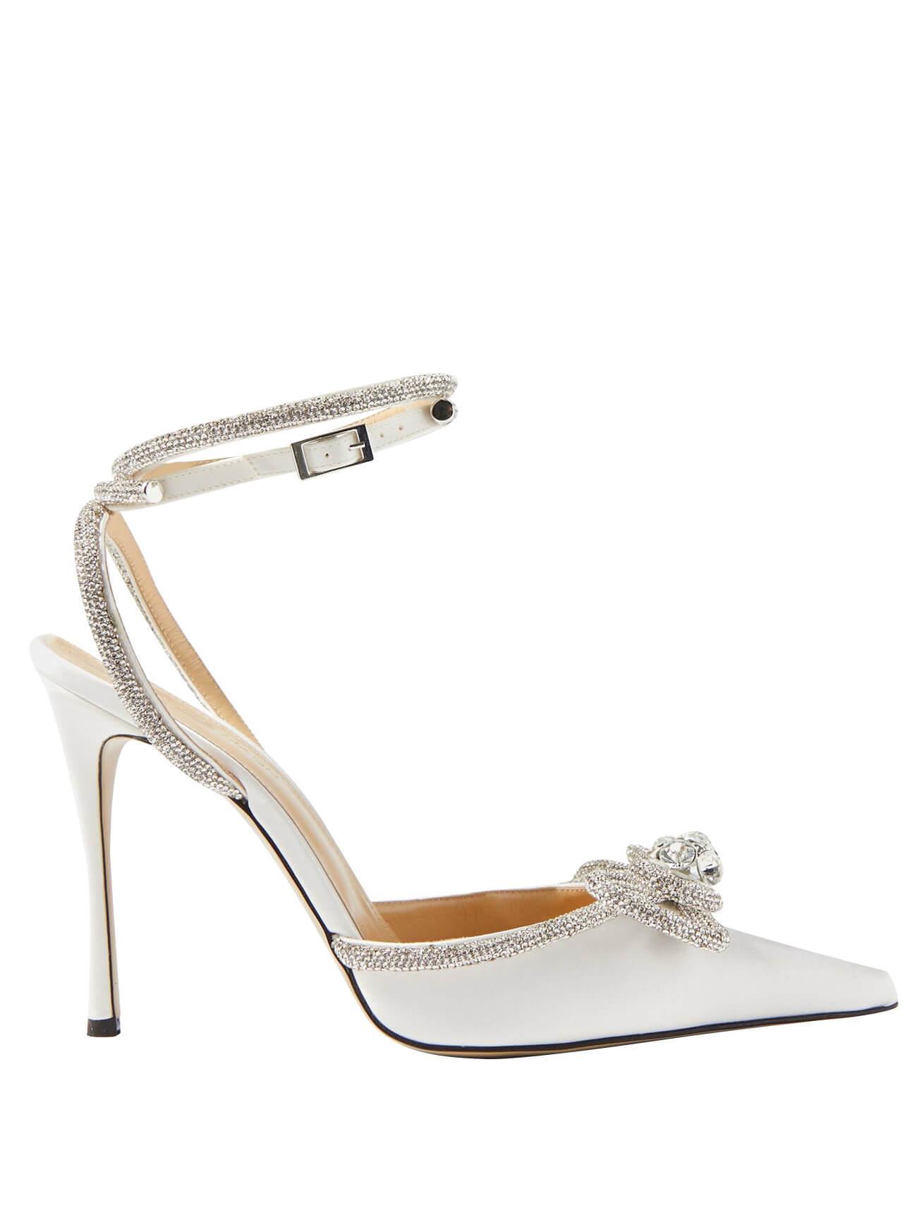 Laila Bow Crystal Satin Heels In White - Mew Mews Fashion