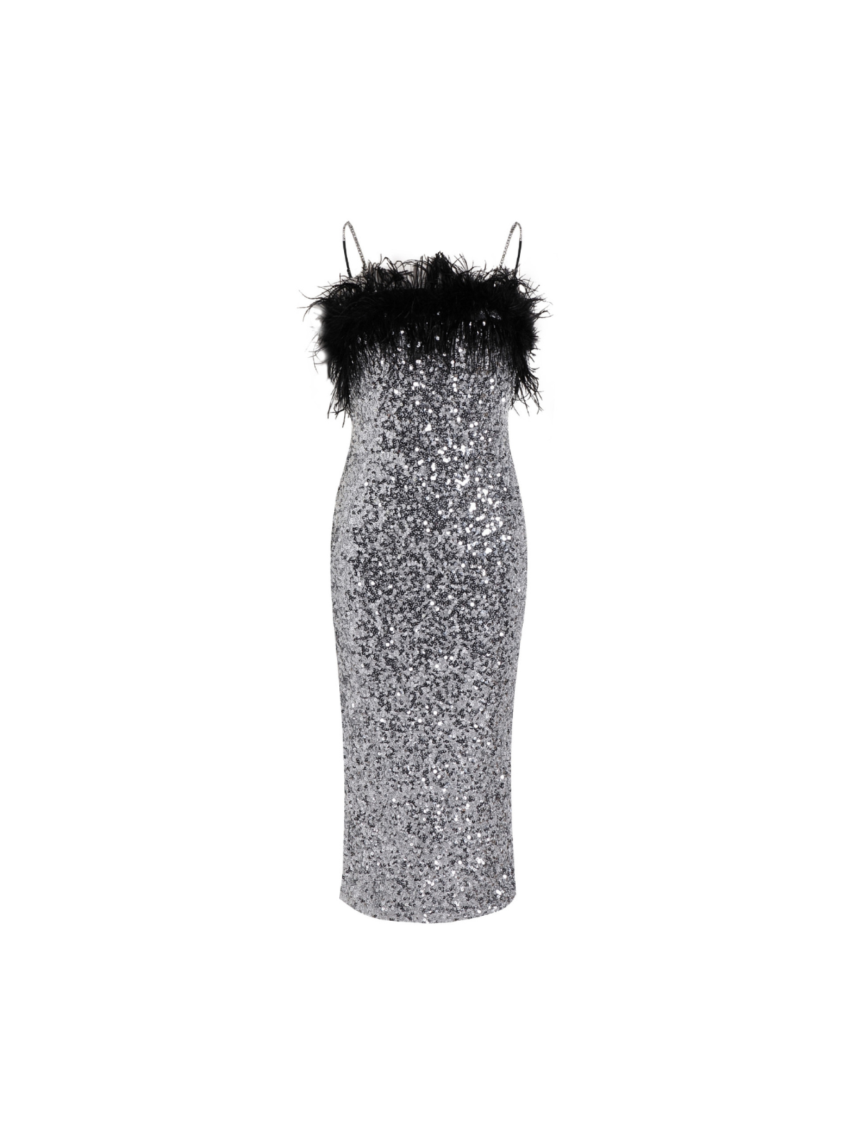 Lambo Crystal Chain Feather Sequin Dress