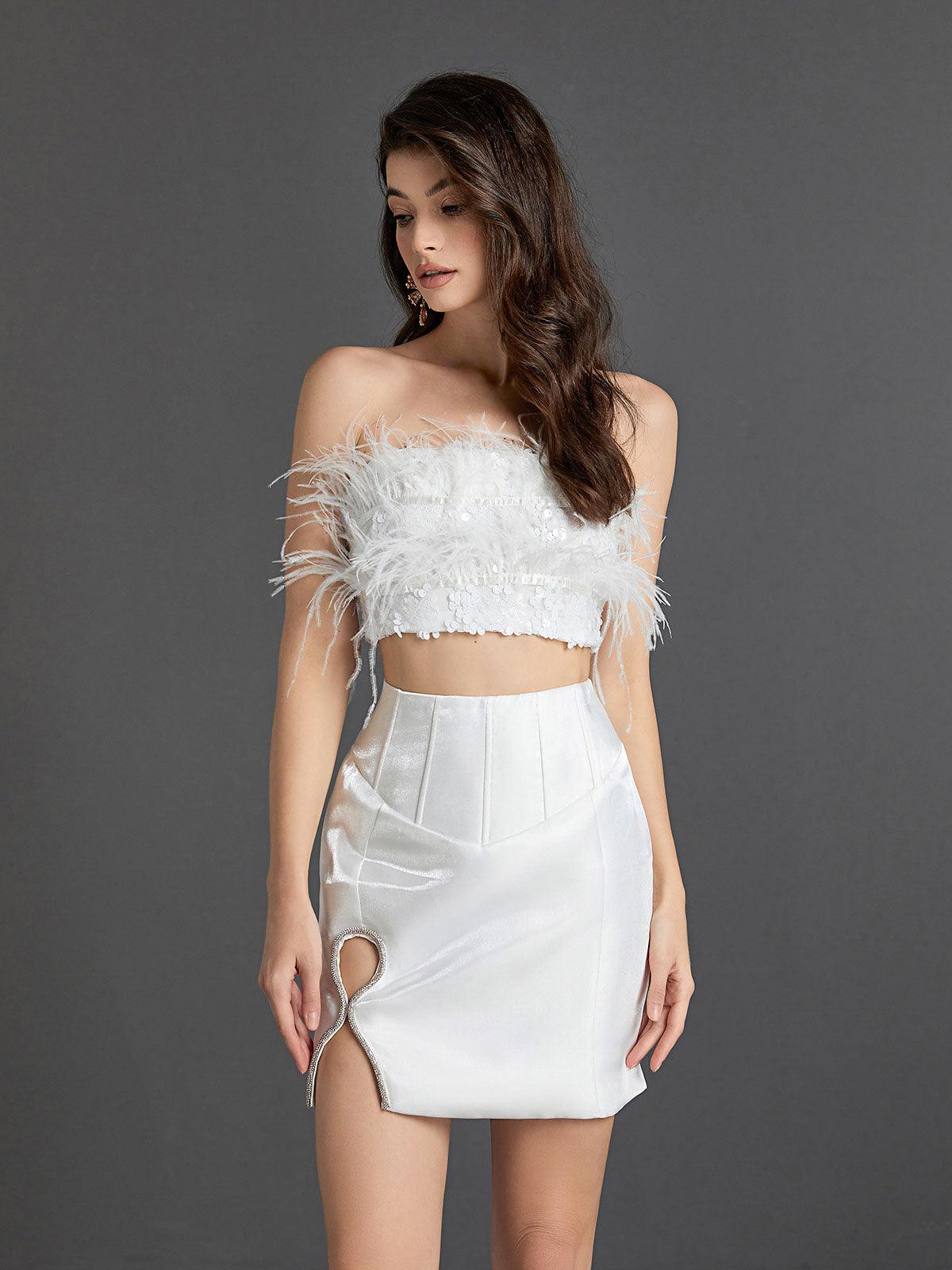 Leontine Crop Feather Set - Mew Mews Fashion