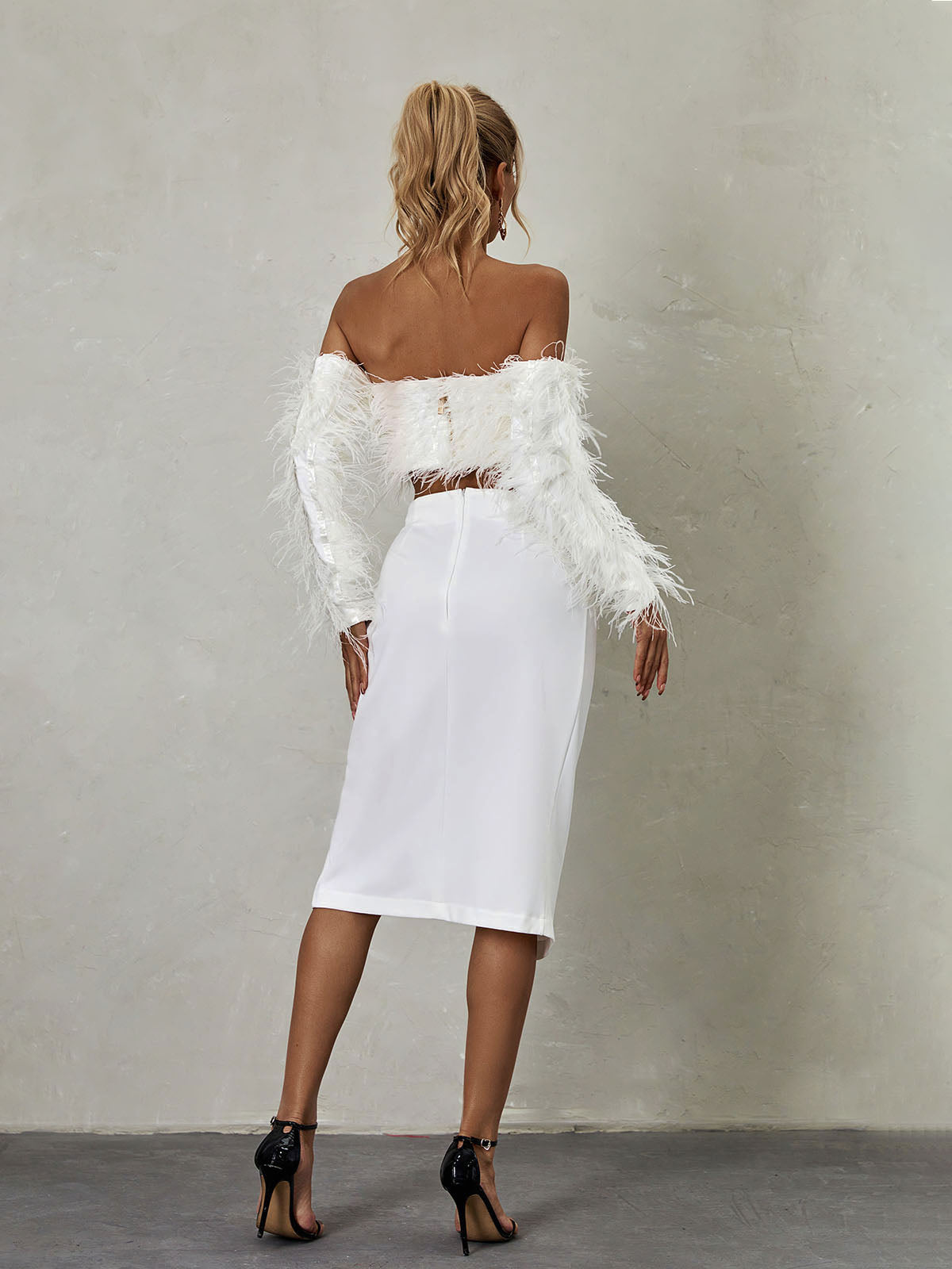 Libbi Long Sleeve Feather Skirt Set