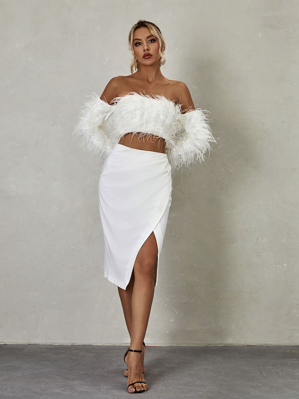 Libbi Long Sleeve Feather Skirt Set