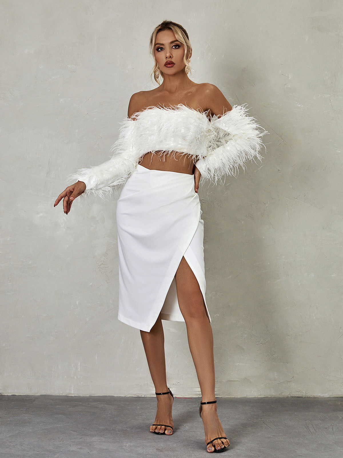 Libbi Long Sleeve Feather Skirt Set