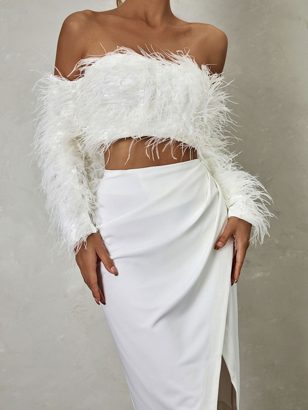Libbi Long Sleeve Feather Skirt Set