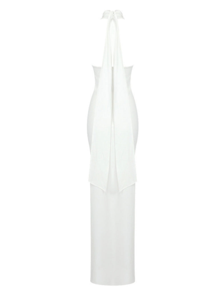 Lincoln Halterneck Draped Flower Maxi Dress