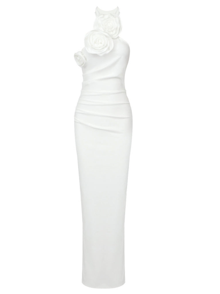 Lincoln Halterneck Draped Flower Maxi Dress