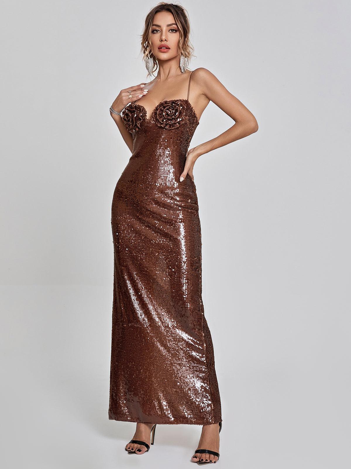 Lorelei Brown Sequin Dress - Mew Mews Fashion