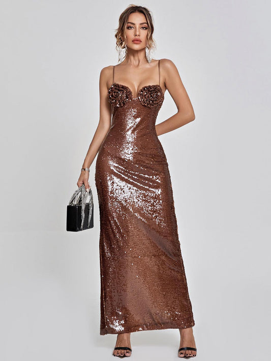 Lorelei Brown Sequin Dress - Mew Mews Fashion