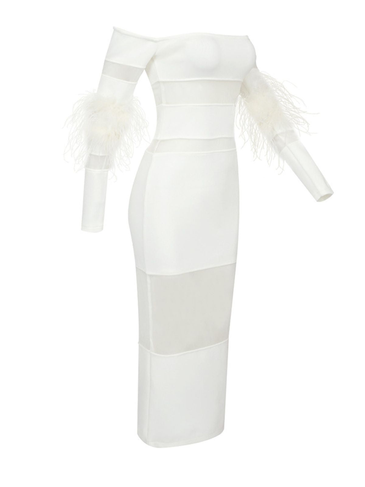 Lucie Off Shoulder Feather Bandage Dress In White